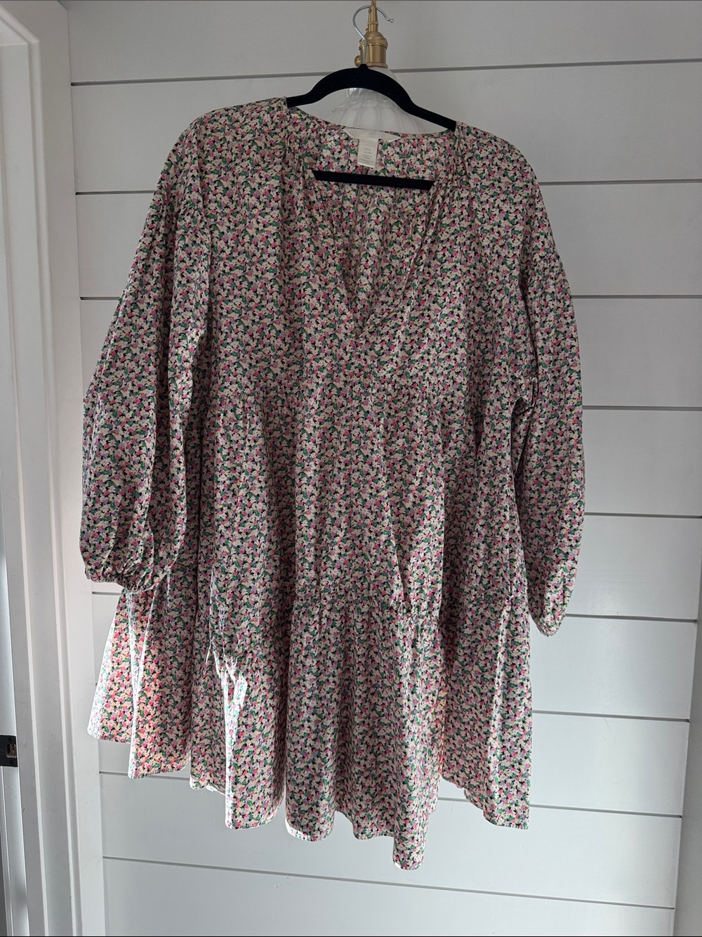 H&M Floral Cotton Long Puff Sleeve Dress Size XL